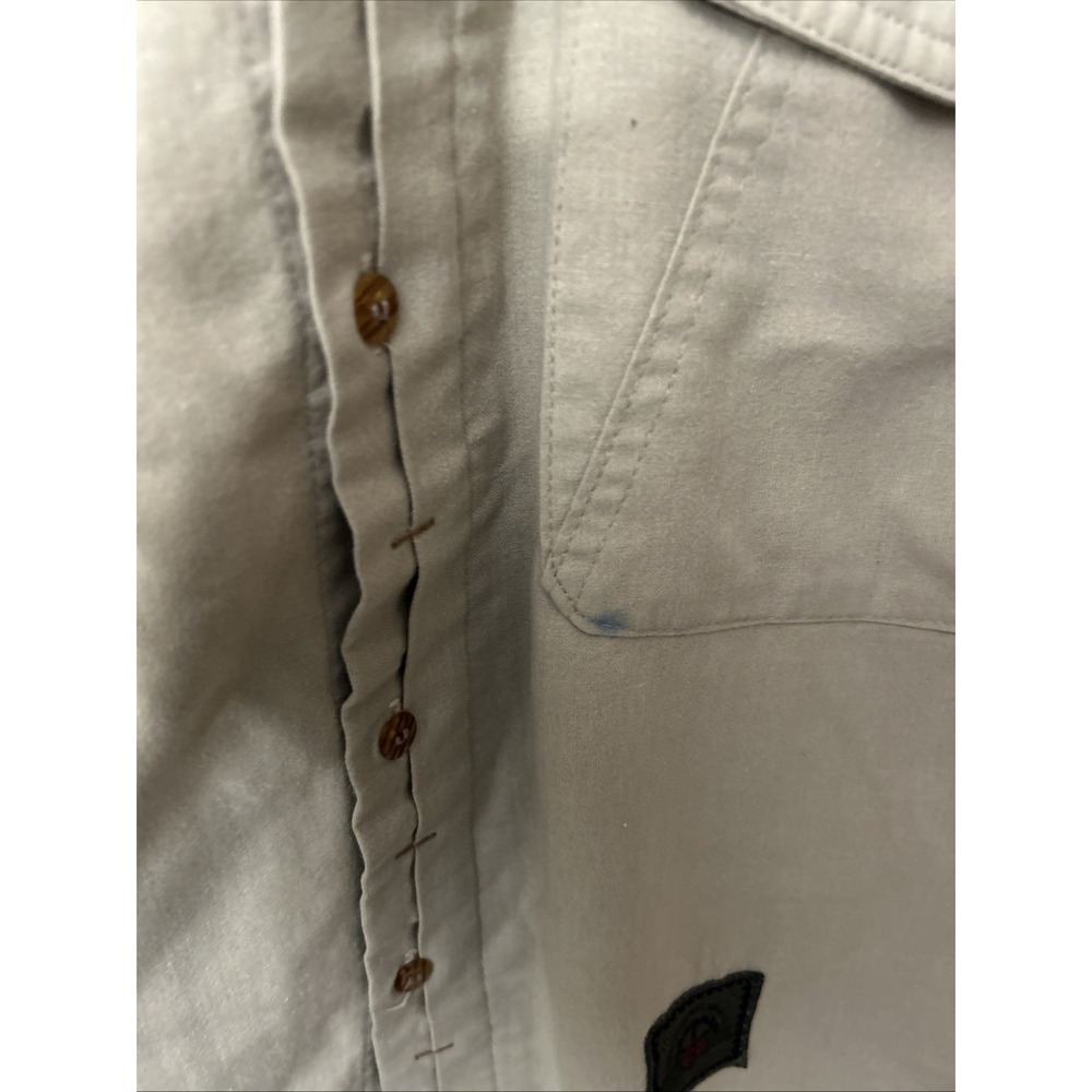Superior Mechanques Men's Khaki Safari Shirt Medium Leather Pocket Detail - Picture 4 of 5